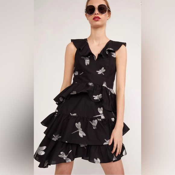 NWT Cynthia Rowley NY Sleeveless Jetset Silver Dragonfly High Low Mini Dress - Picture 9 of 12